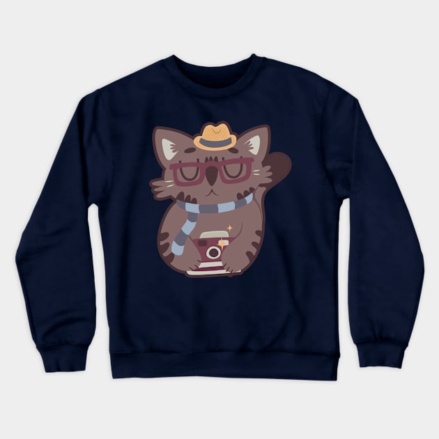 Hipster Cat Crewneck Sweatshirt by clairestamper